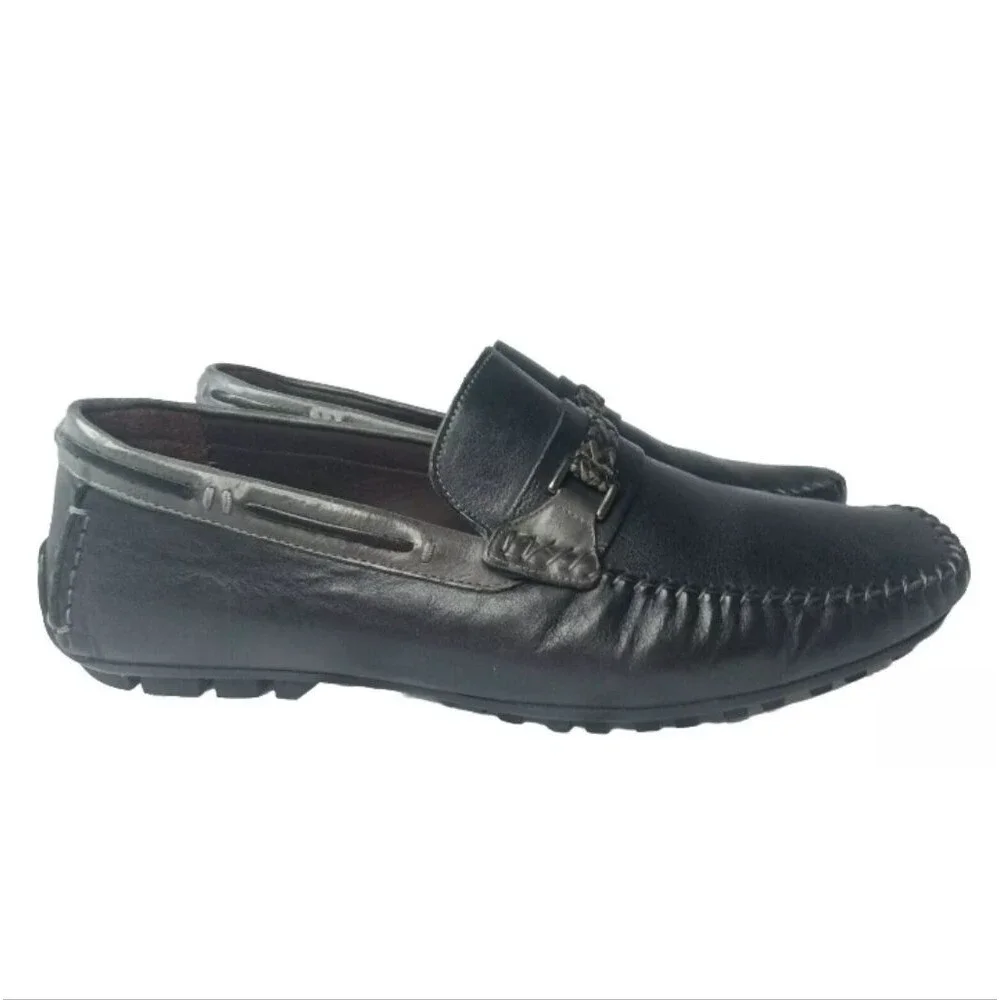 Bacco Bucci Zagreb Black Leather Calfskin Loafer Shoes  Men's Size 13